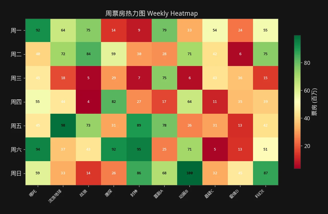 票房观察 周票房热力图 - 各影片每日票房数据矩阵